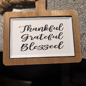 Thankful Grateful Blessed Wooden Hanging Sign - White & Natural